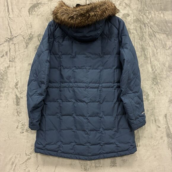 Eddie Bauer EB550 Down Puffer Parka Women's L Faux Fur Hooded Coat Blue Pockets - Picture 7 of 7